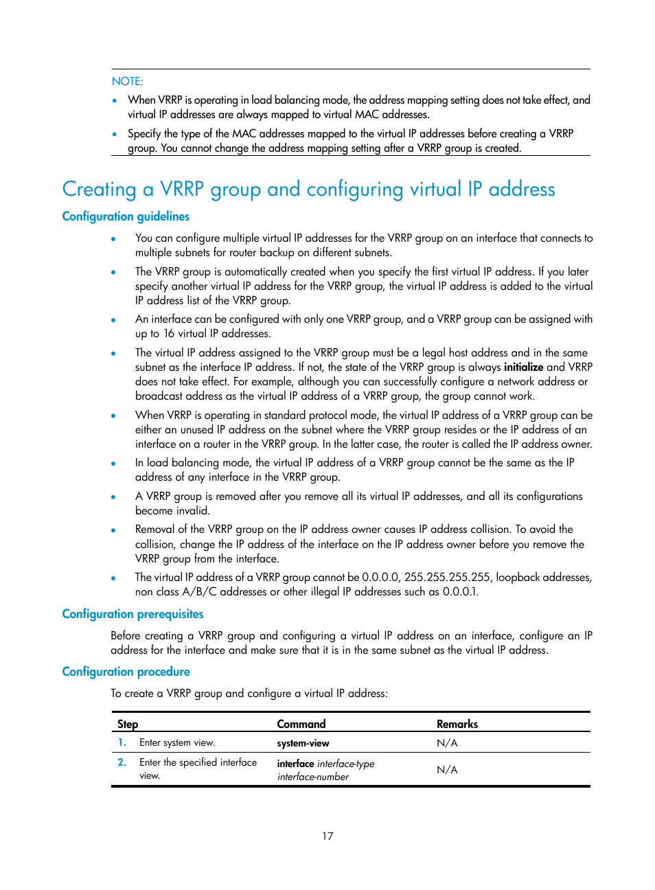 Configuration guidelines, Configuration prerequisites, Configuration procedure | H3C Technologies H3C WX3000E Series Wireless Switches User Manual | Page 25 / 62