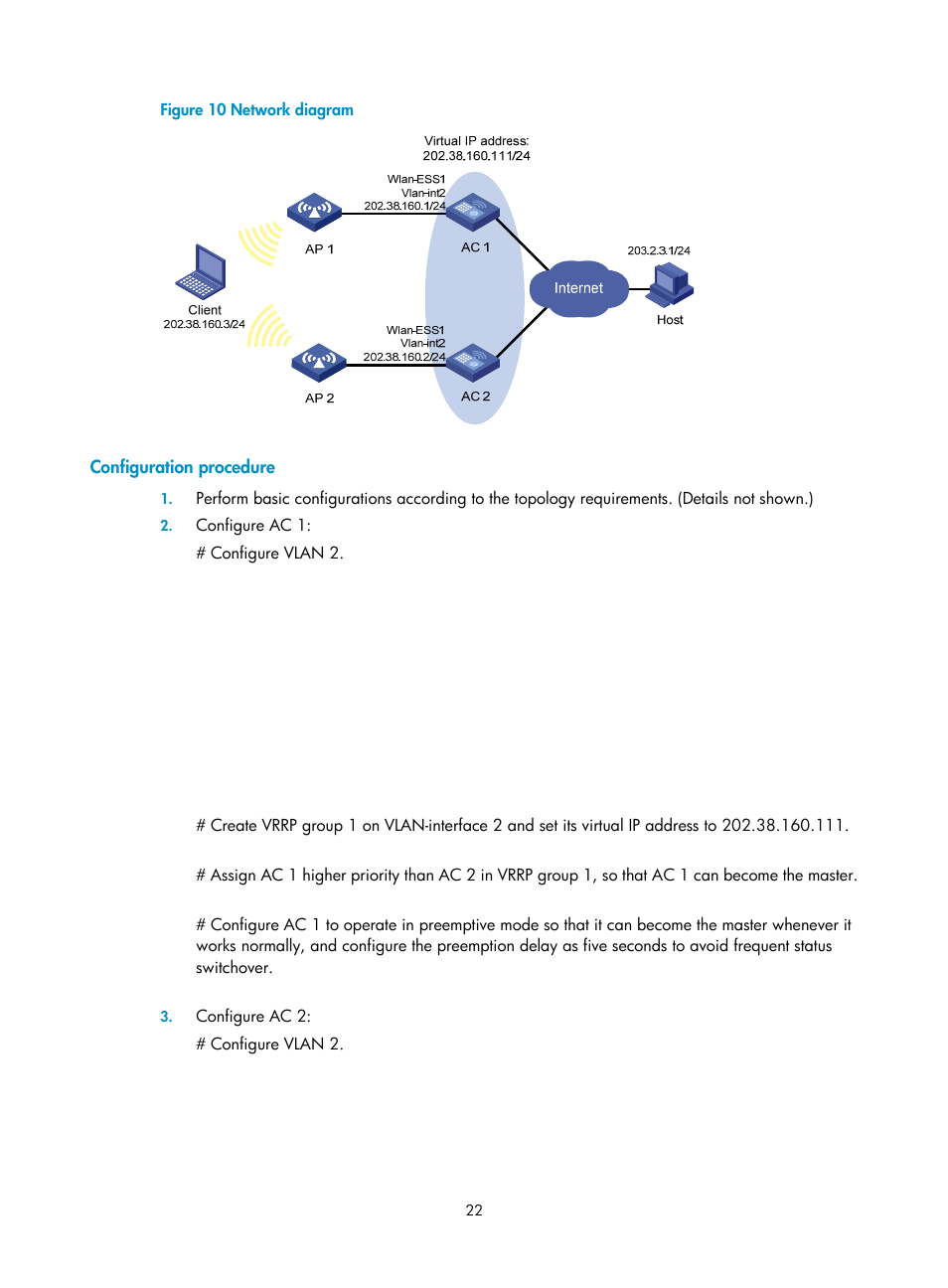 Configuration procedure | H3C Technologies H3C WX3000E Series Wireless Switches User Manual | Page 30 / 62