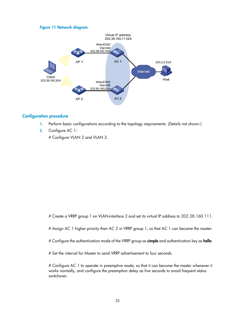 Configuration procedure | H3C Technologies H3C WX3000E Series Wireless Switches User Manual | Page 33 / 62
