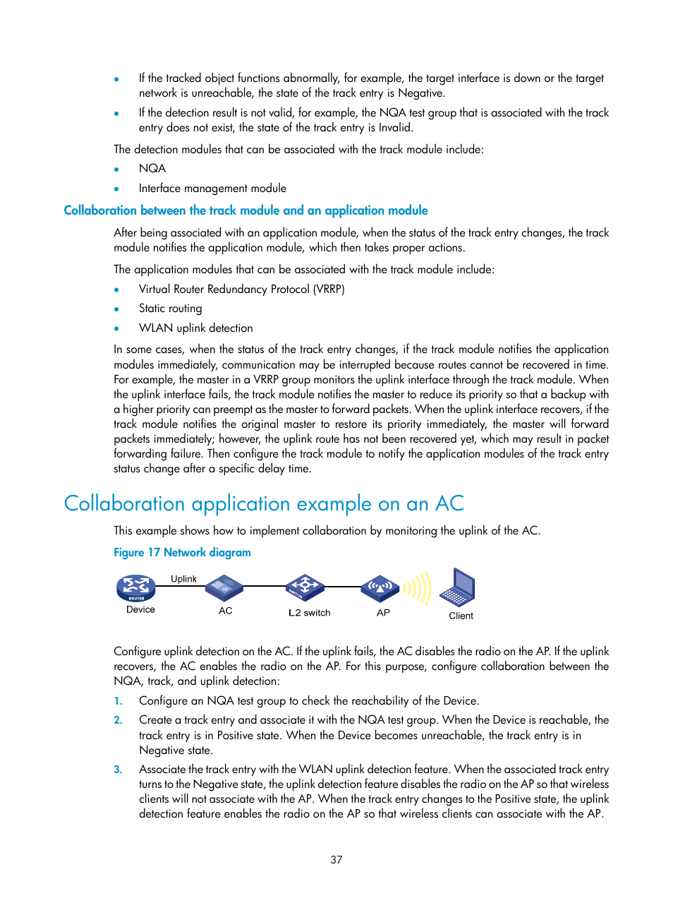 Collaboration application example on an ac | H3C Technologies H3C WX3000E Series Wireless Switches User Manual | Page 45 / 62