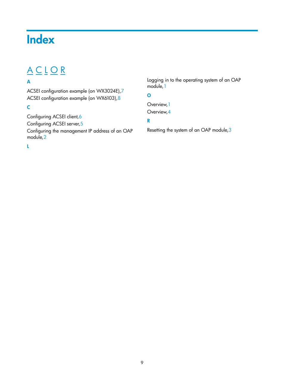 Index | H3C Technologies H3C WX3000E Series Wireless Switches User Manual | Page 16 / 16