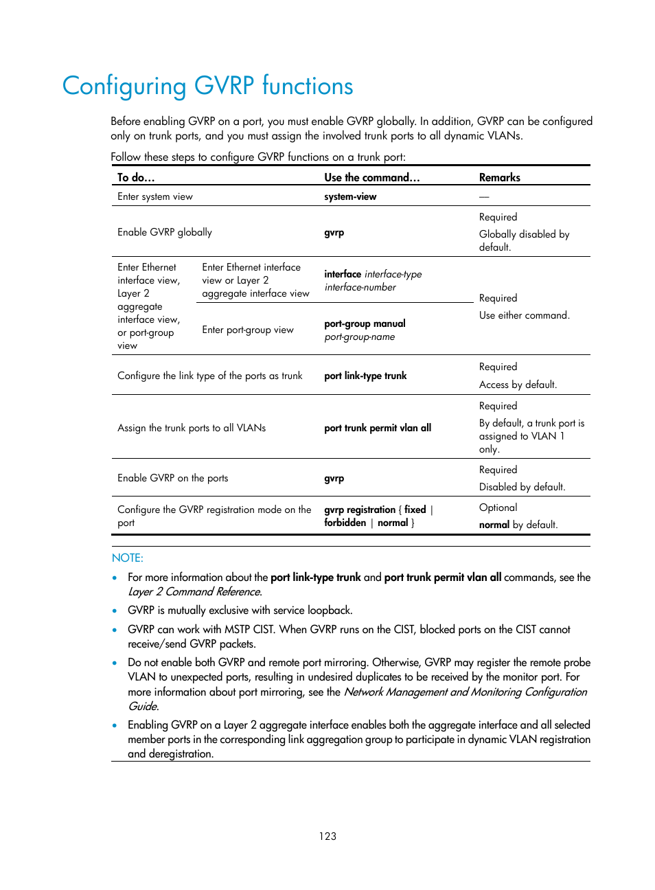 Configuring gvrp functions | H3C Technologies H3C WX3000E Series Wireless Switches User Manual | Page 132 / 156