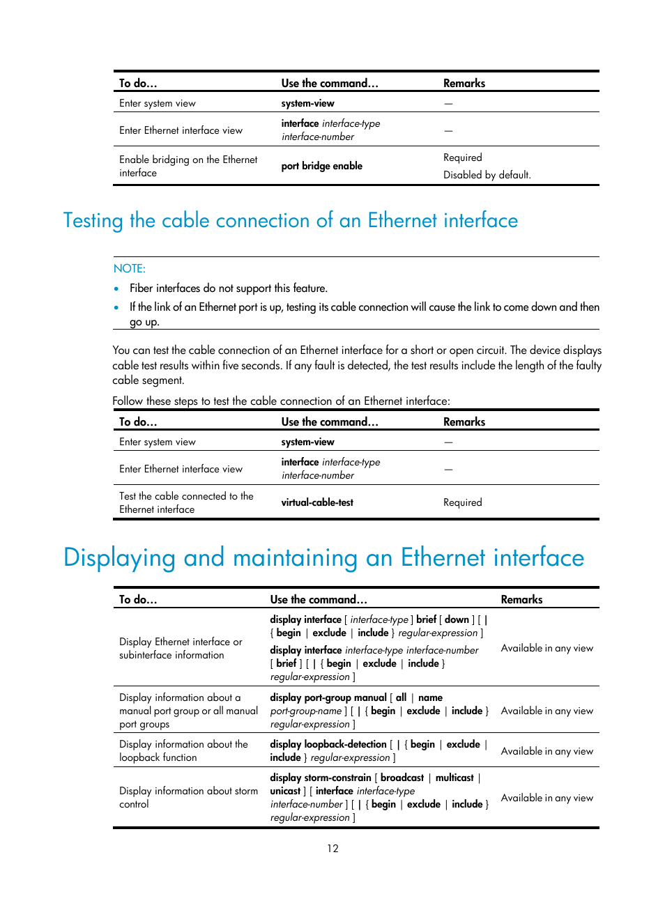 Displaying and maintaining an ethernet interface | H3C Technologies H3C WX3000E Series Wireless Switches User Manual | Page 21 / 156