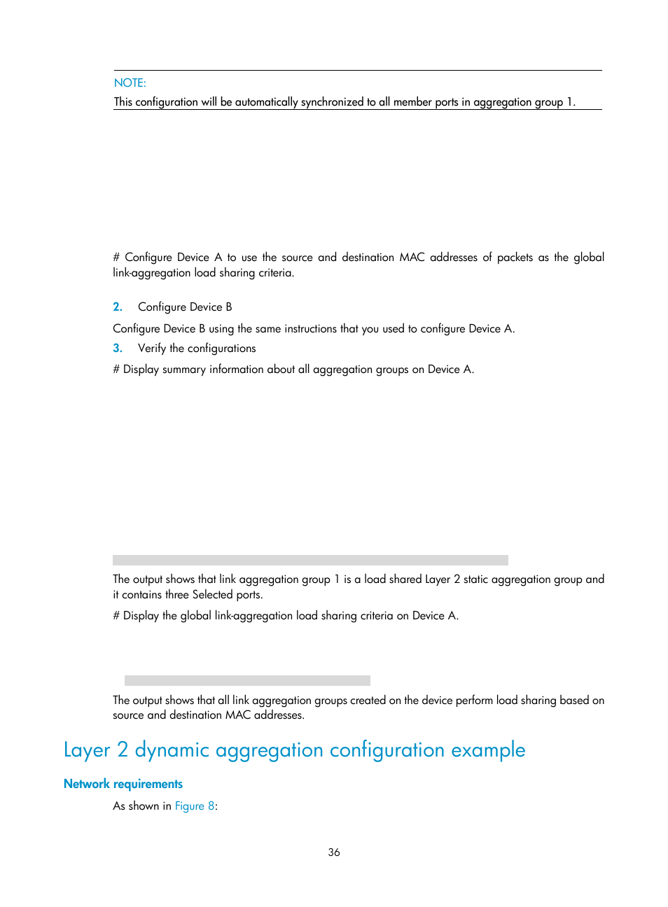 Layer 2 dynamic aggregation configuration example, Network requirements | H3C Technologies H3C WX3000E Series Wireless Switches User Manual | Page 45 / 156
