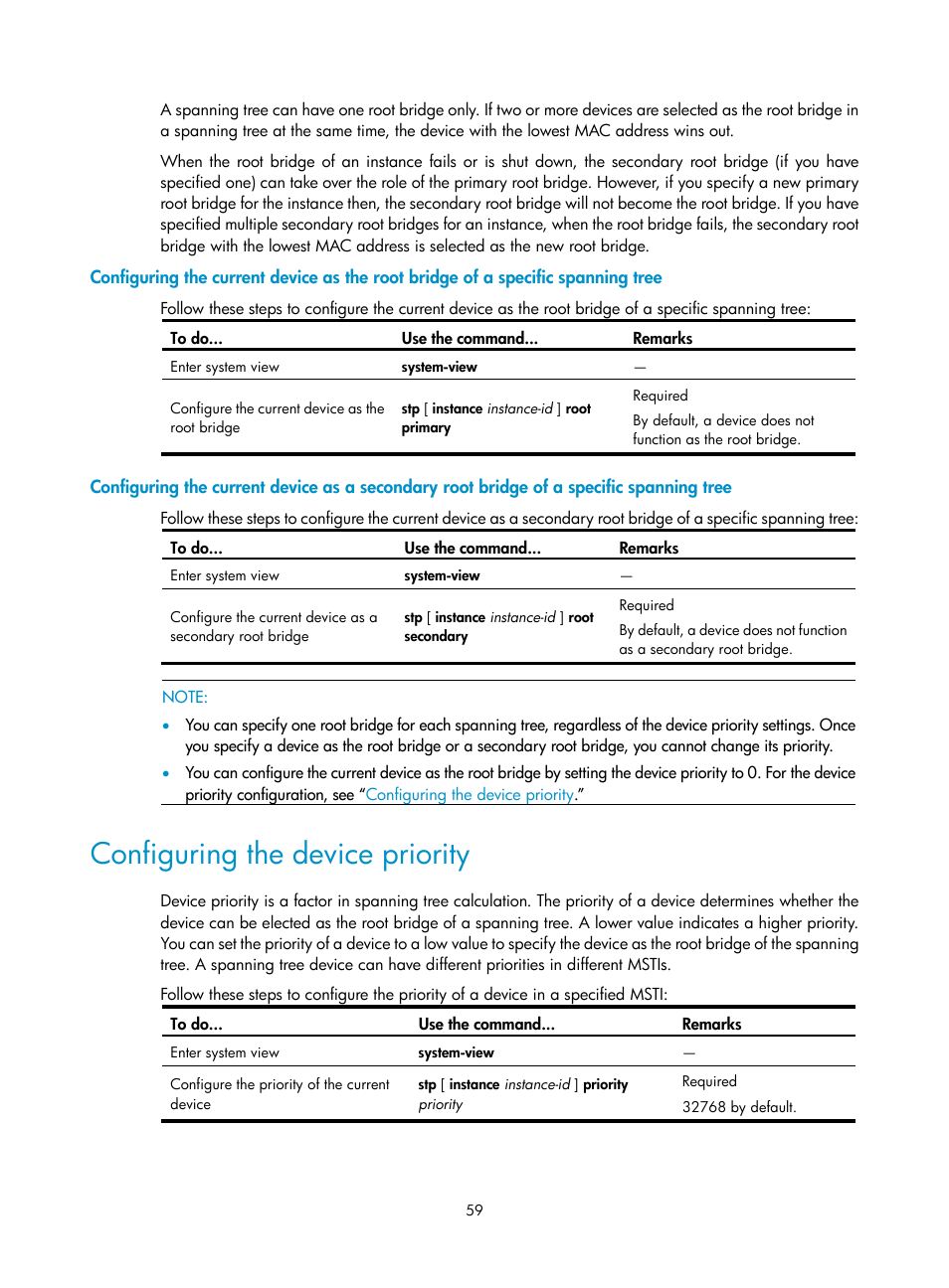 Configuring the device priority | H3C Technologies H3C WX3000E Series Wireless Switches User Manual | Page 68 / 156