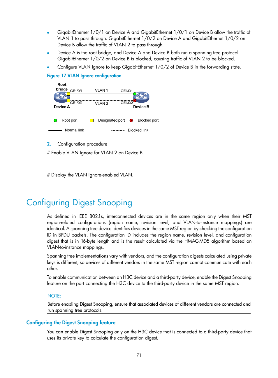 Configuring digest snooping, Configuring the digest snooping feature, N in | Figure 17 | H3C Technologies H3C WX3000E Series Wireless Switches User Manual | Page 80 / 156