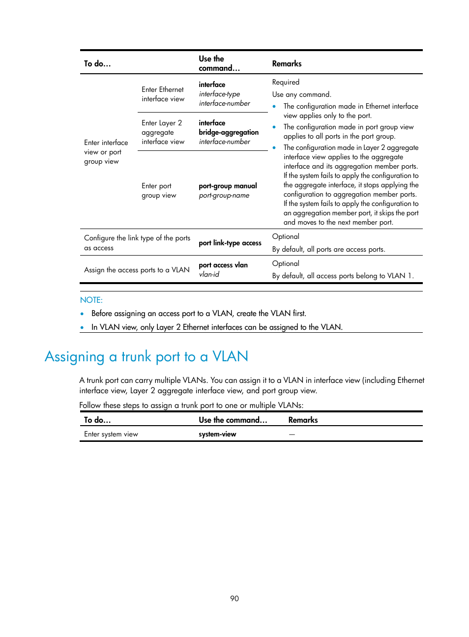 Assigning a trunk port to a vlan | H3C Technologies H3C WX3000E Series Wireless Switches User Manual | Page 99 / 156