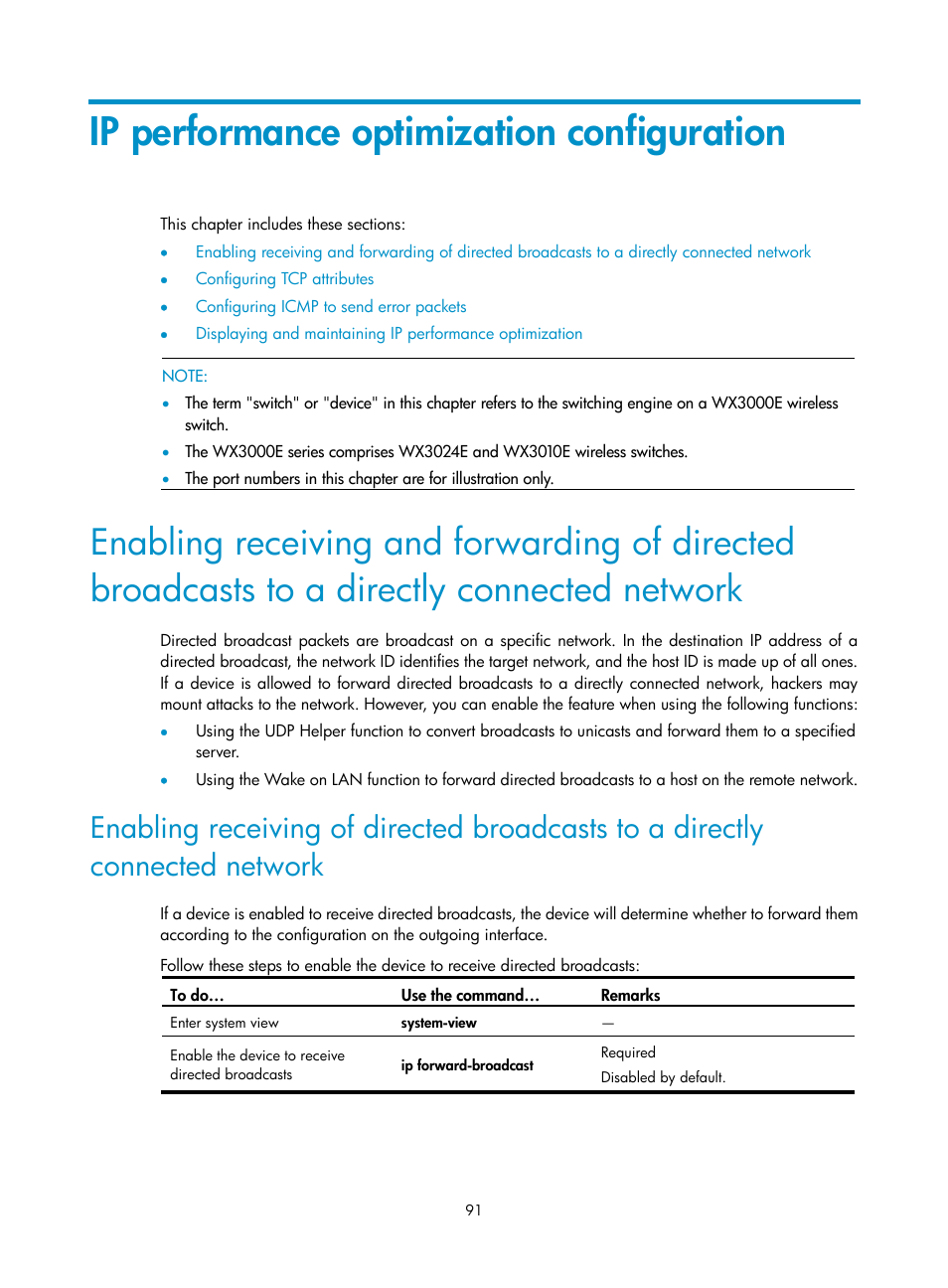 Ip performance optimization configuration | H3C Technologies H3C WX3000E Series Wireless Switches User Manual | Page 102 / 191