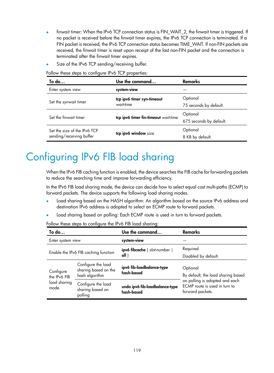 Configuring ipv6 fib load sharing | H3C Technologies H3C WX3000E Series Wireless Switches User Manual | Page 130 / 191