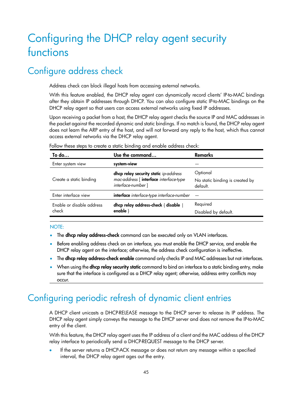 Configure address check | H3C Technologies H3C WX3000E Series Wireless Switches User Manual | Page 56 / 191
