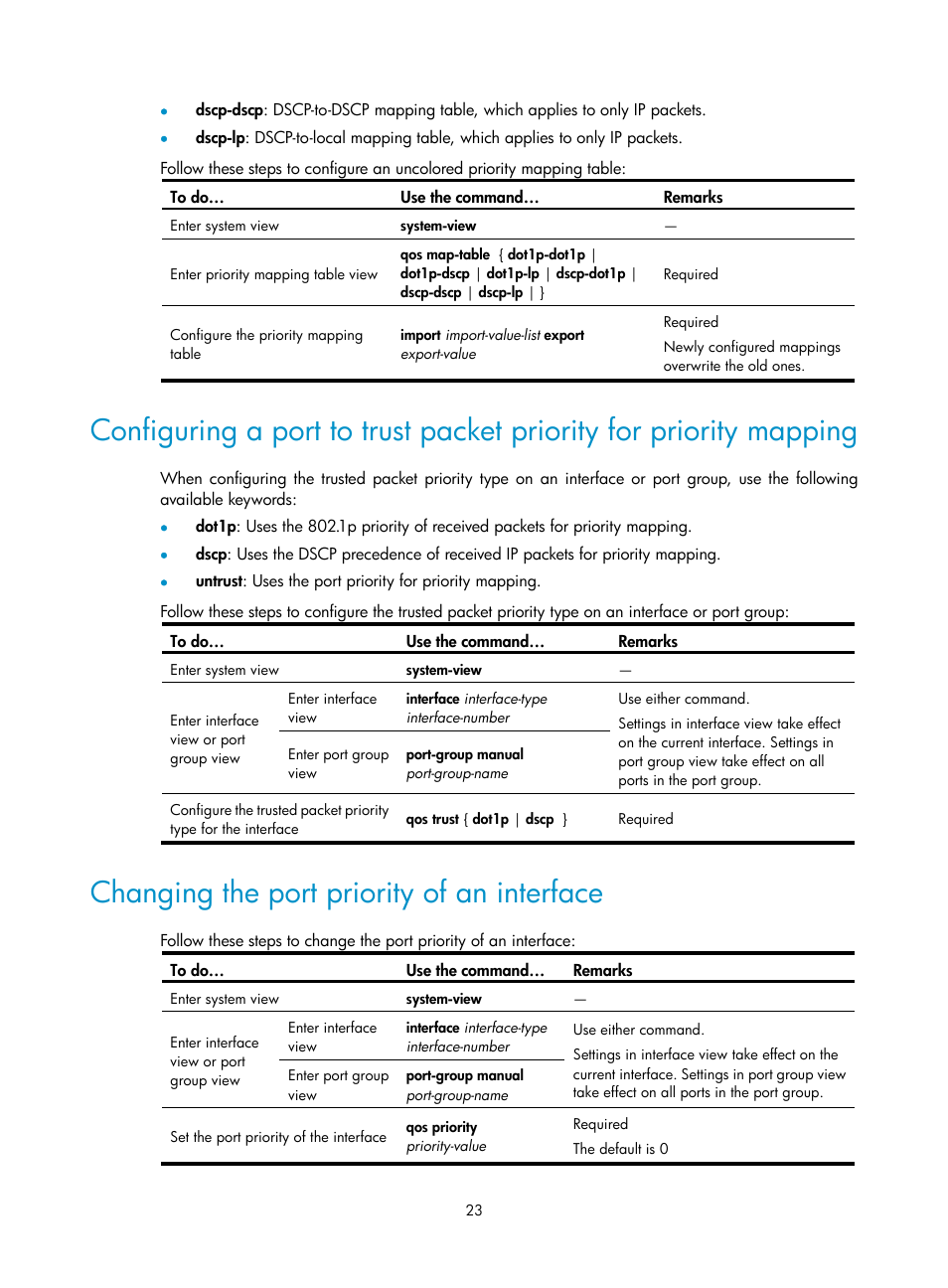 Changing the port priority of an interface | H3C Technologies H3C WX3000E Series Wireless Switches User Manual | Page 30 / 64