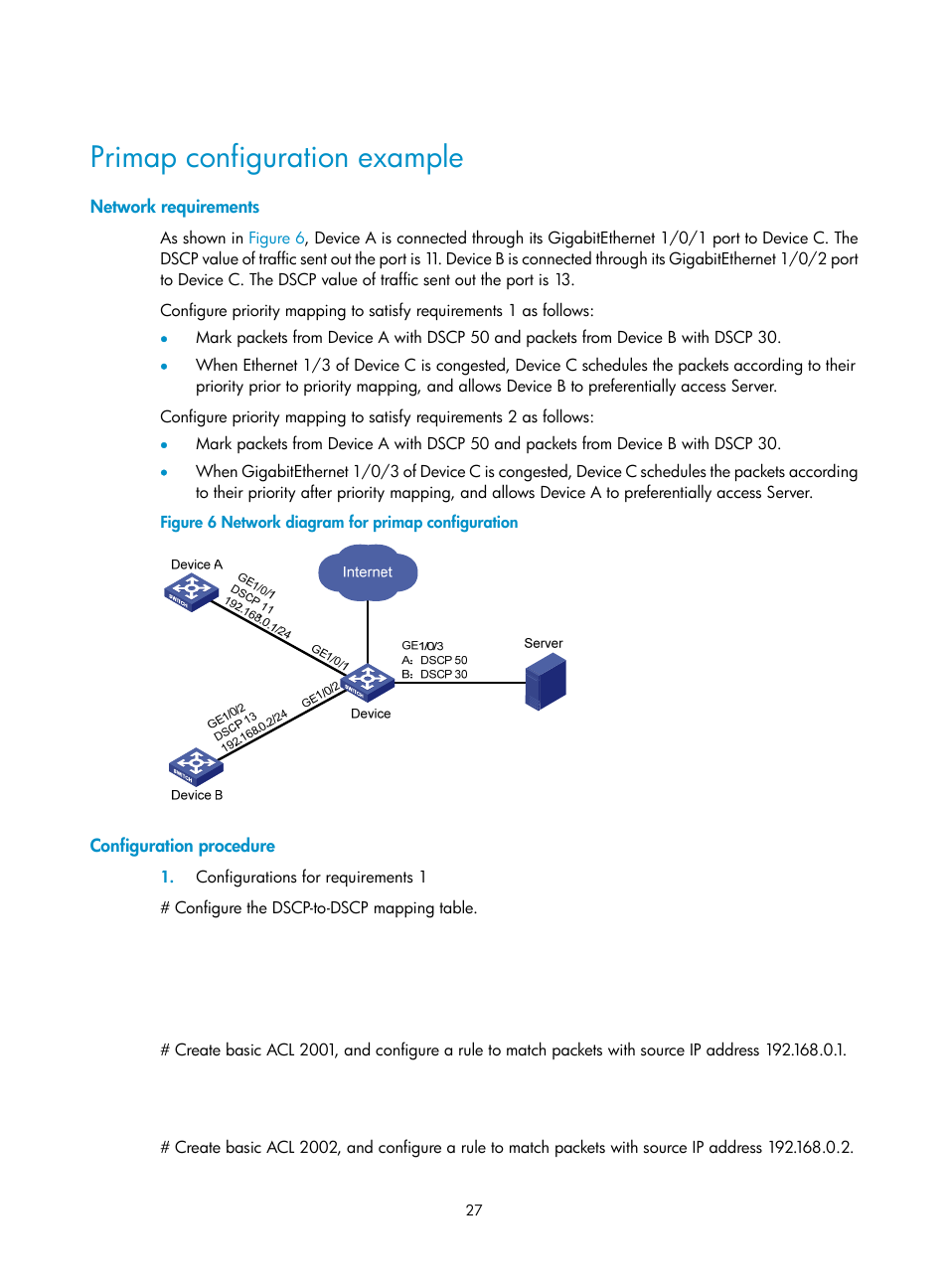 Primap configuration example, Network requirements, Configuration procedure | H3C Technologies H3C WX3000E Series Wireless Switches User Manual | Page 34 / 64