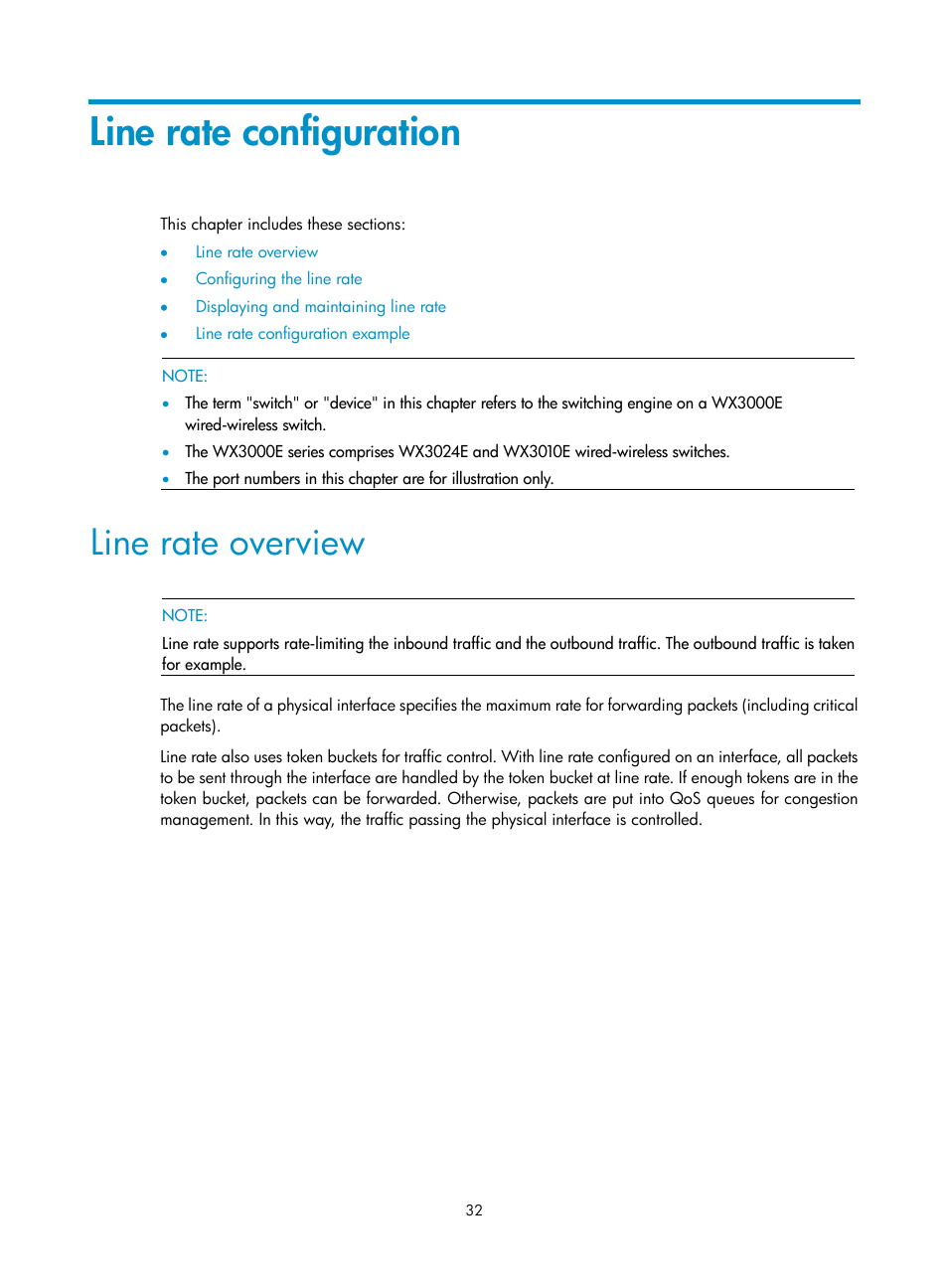 Line rate configuration, Line rate overview | H3C Technologies H3C WX3000E Series Wireless Switches User Manual | Page 39 / 64