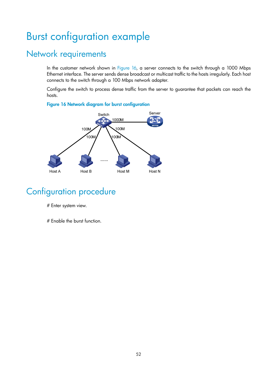 Burst configuration example, Network requirements, Configuration procedure | H3C Technologies H3C WX3000E Series Wireless Switches User Manual | Page 59 / 64
