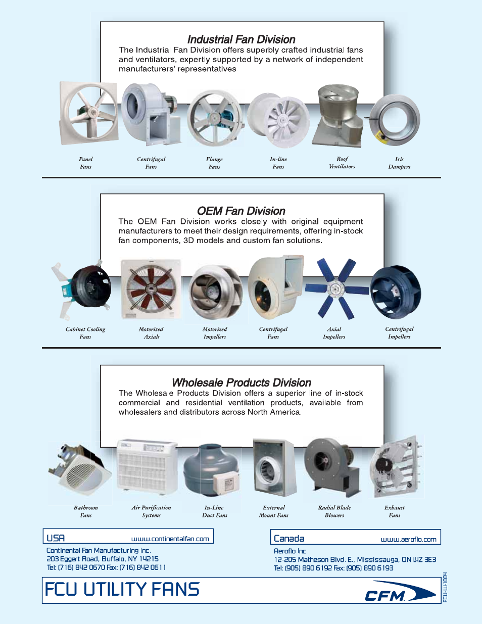 Fcu utility fans | CFM FCU-20 User Manual | Page 16 / 16