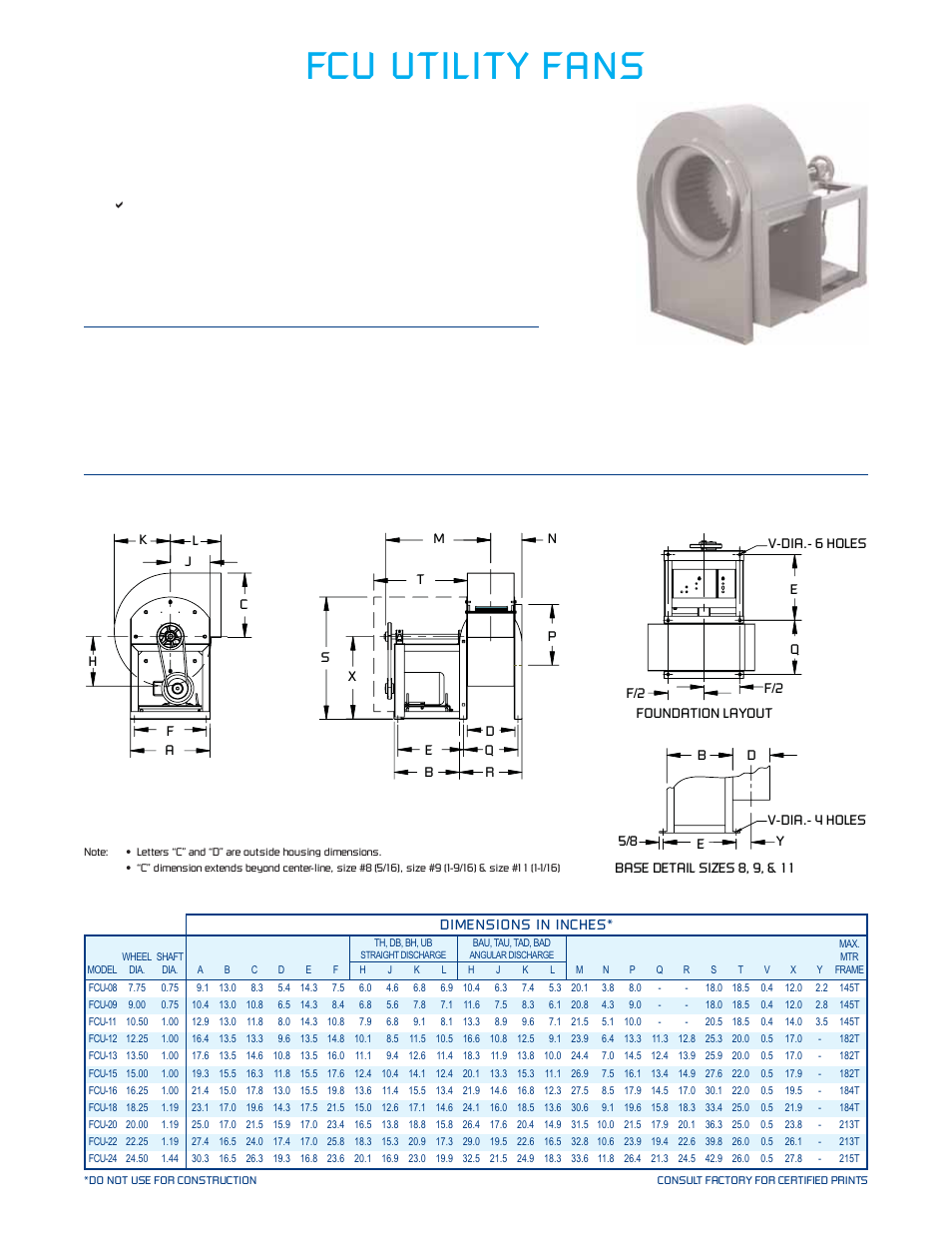 Fcu utility fans, Standard features & benefits, Accessories / options | Arrangement 10, swsi, class i | CFM FCU-20 User Manual | Page 2 / 16