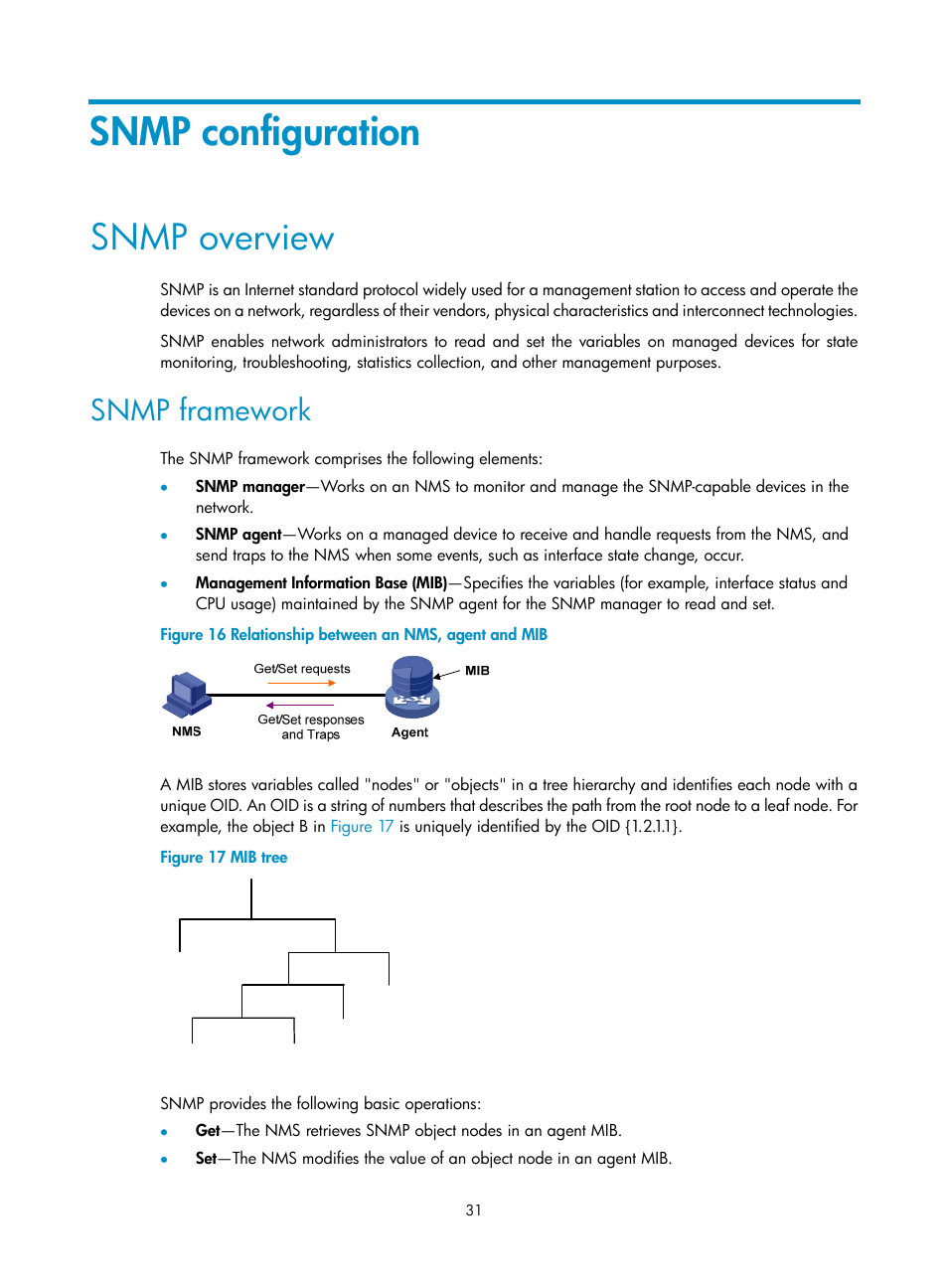 Snmp configuration, Snmp overview, Snmp framework | H3C Technologies H3C WX3000E Series Wireless Switches User Manual | Page 40 / 80