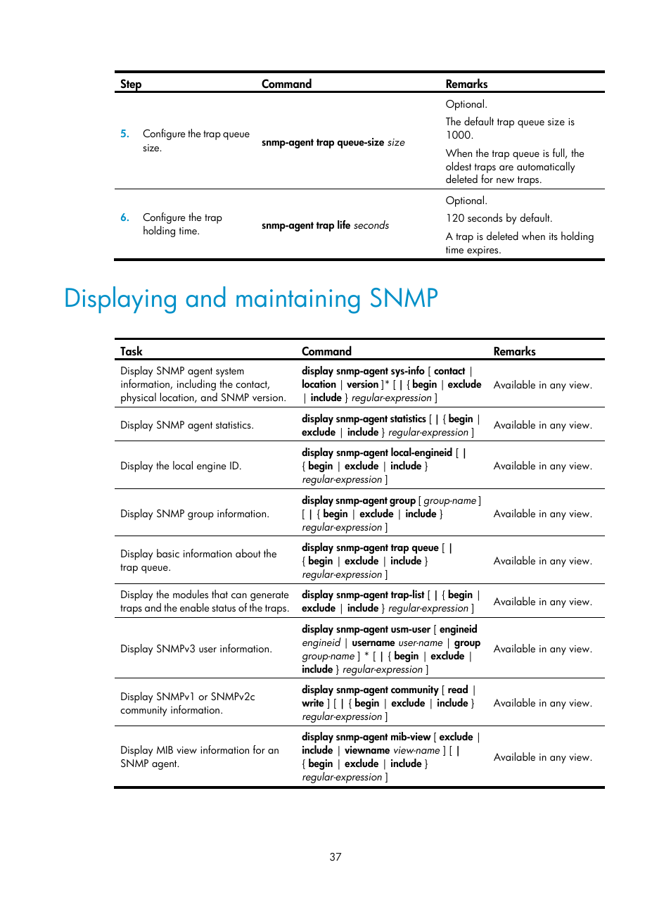 Displaying and maintaining snmp | H3C Technologies H3C WX3000E Series Wireless Switches User Manual | Page 46 / 80