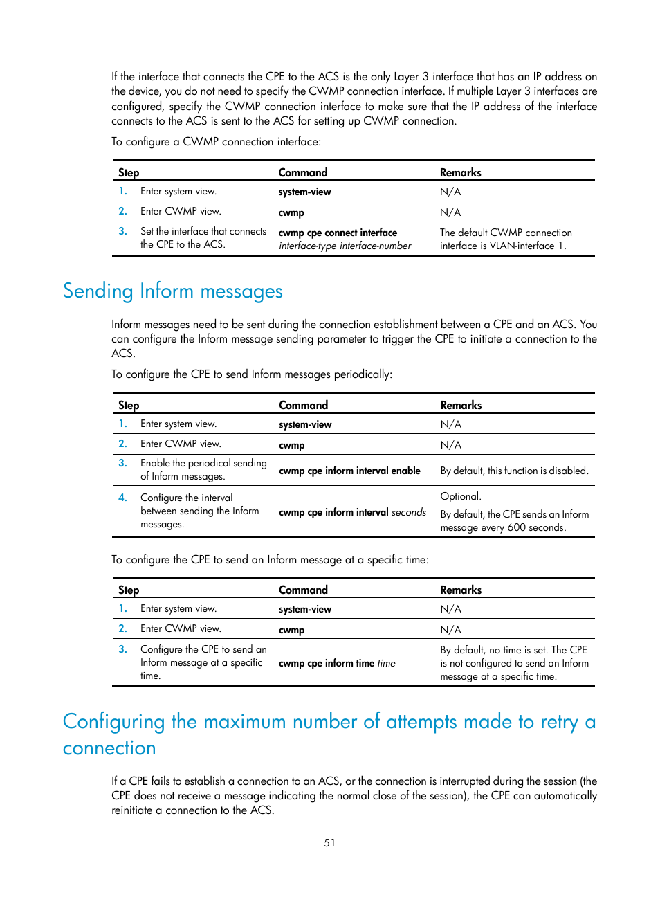 Sending inform messages, Connection | H3C Technologies H3C WX3000E Series Wireless Switches User Manual | Page 60 / 80