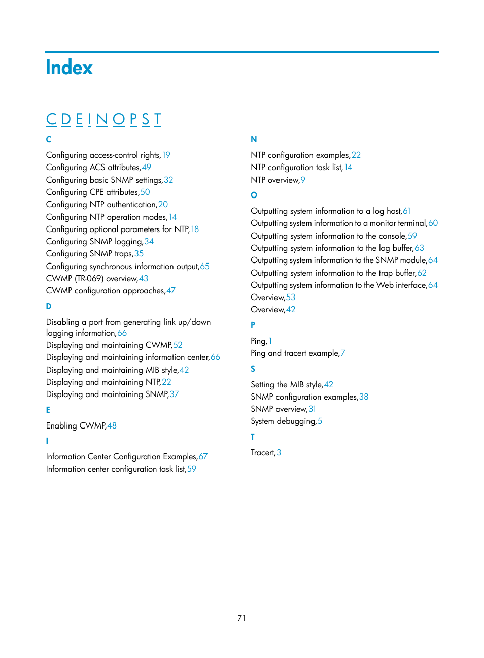 Index | H3C Technologies H3C WX3000E Series Wireless Switches User Manual | Page 80 / 80