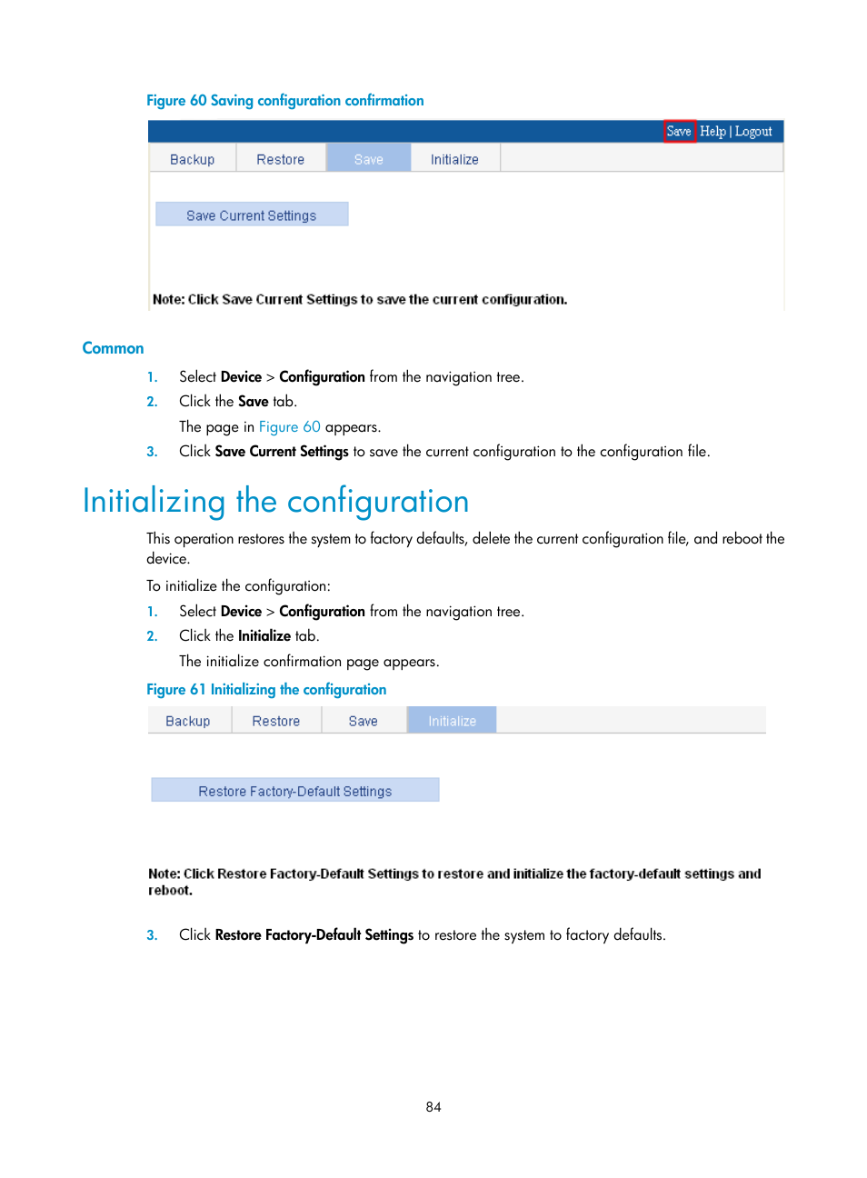Common, Initializing the configuration | H3C Technologies H3C WX3000E Series Wireless Switches User Manual | Page 100 / 640