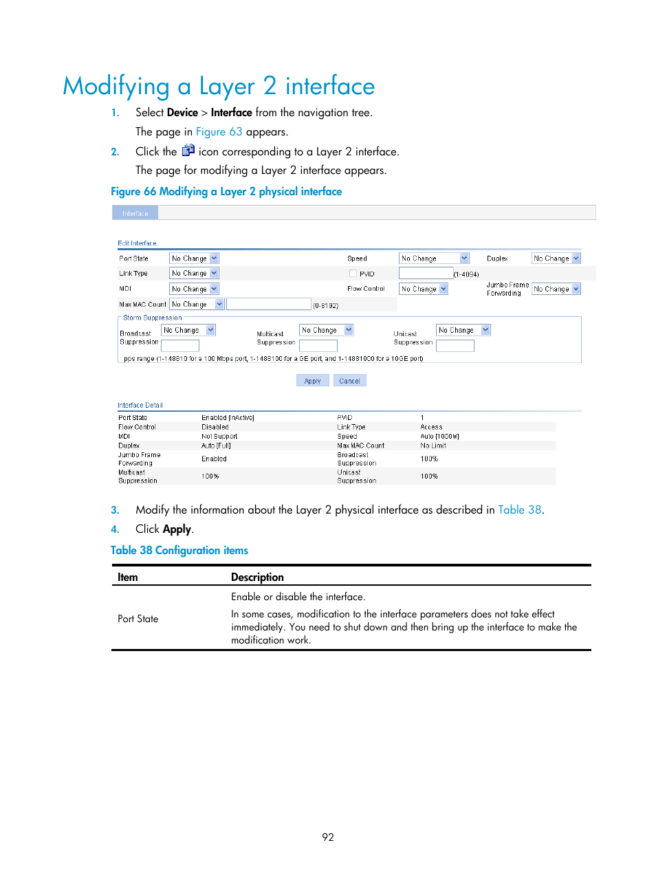 Modifying a layer 2 interface | H3C Technologies H3C WX3000E Series Wireless Switches User Manual | Page 108 / 640