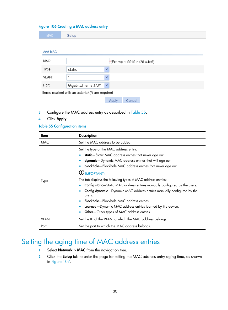 Setting the aging time of mac address entries, Figure | H3C Technologies H3C WX3000E Series Wireless Switches User Manual | Page 146 / 640