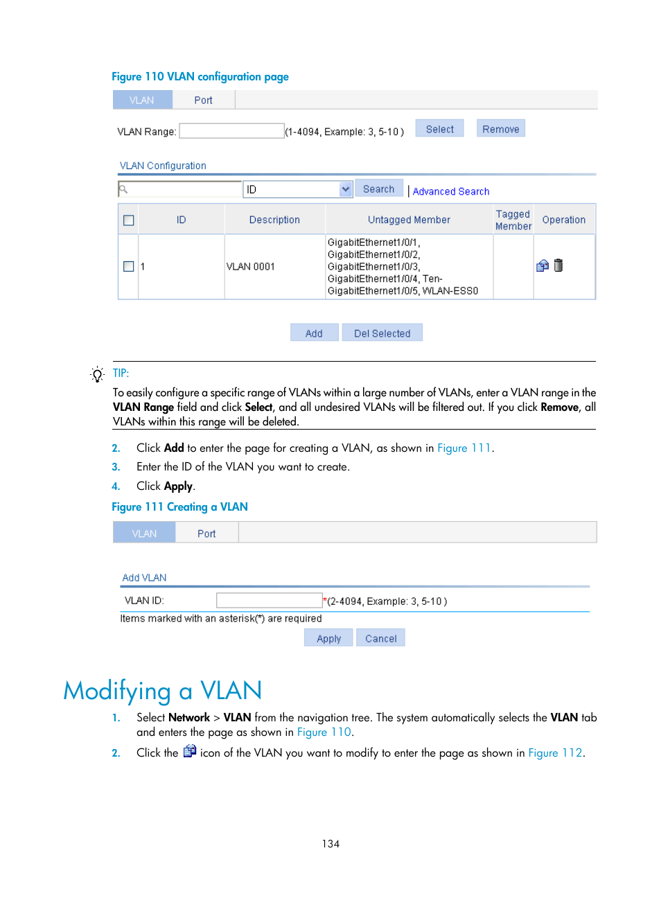 Modifying a vlan, Figure 110 | H3C Technologies H3C WX3000E Series Wireless Switches User Manual | Page 150 / 640