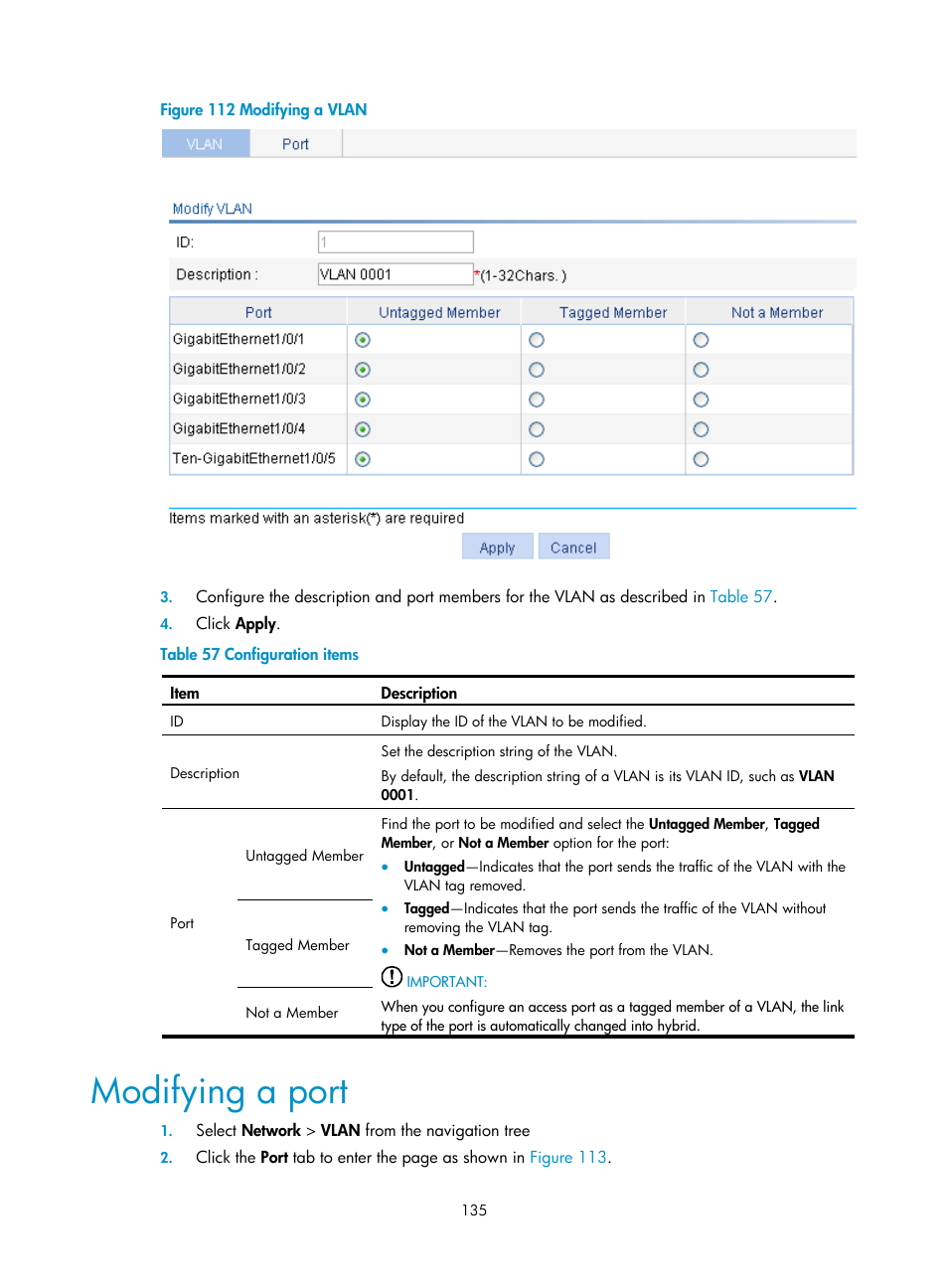 Modifying a port, Figure 112 | H3C Technologies H3C WX3000E Series Wireless Switches User Manual | Page 151 / 640