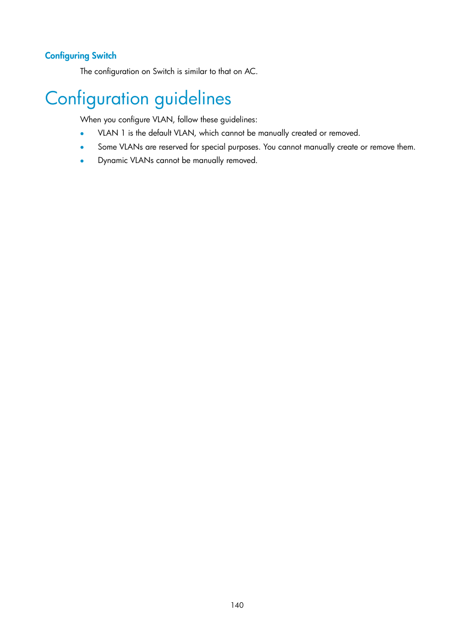 Configuring switch, Configuration guidelines | H3C Technologies H3C WX3000E Series Wireless Switches User Manual | Page 156 / 640