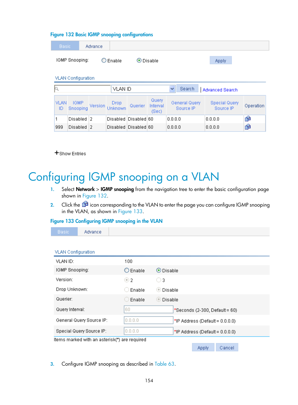 Configuring igmp snooping on a vlan, Configuring igmp snooping on a, Vlan | Shown in, Figure 132 | H3C Technologies H3C WX3000E Series Wireless Switches User Manual | Page 170 / 640