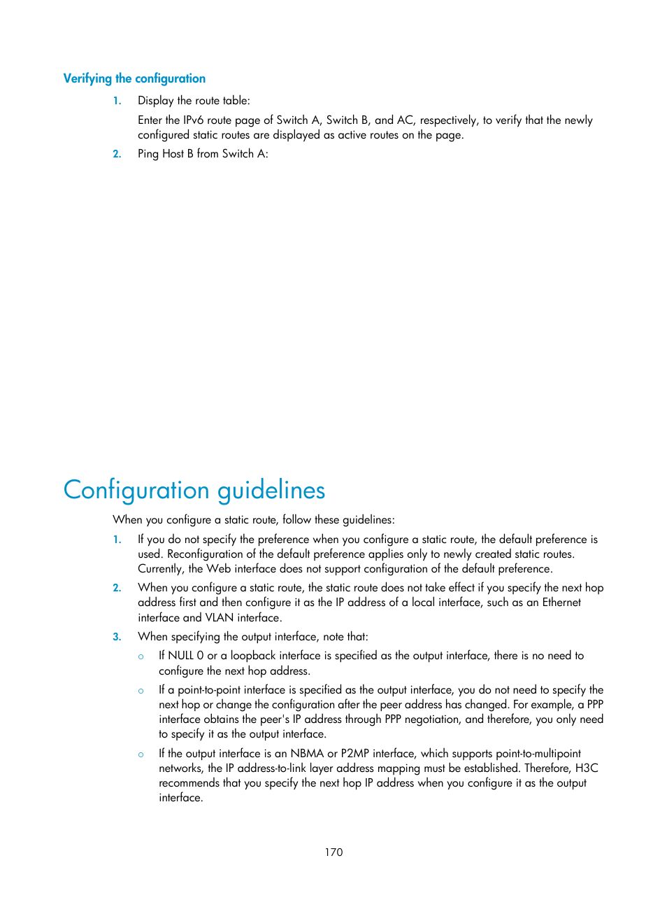 Verifying the configuration, Configuration guidelines | H3C Technologies H3C WX3000E Series Wireless Switches User Manual | Page 186 / 640