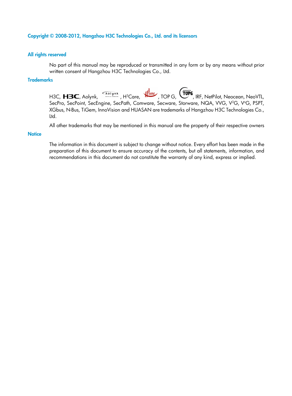 H3C Technologies H3C WX3000E Series Wireless Switches User Manual | Page 2 / 640