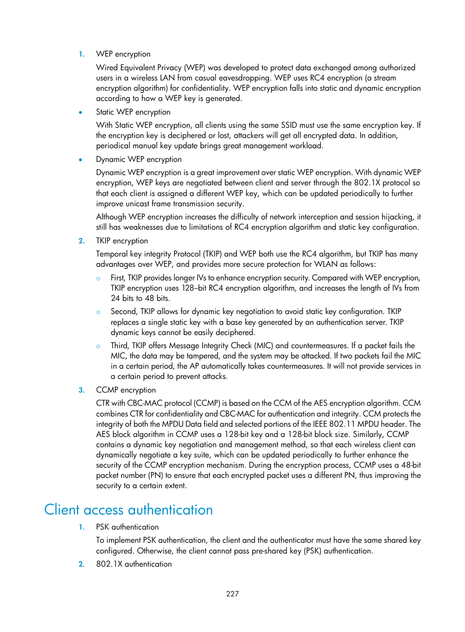 Client access authentication | H3C Technologies H3C WX3000E Series Wireless Switches User Manual | Page 243 / 640