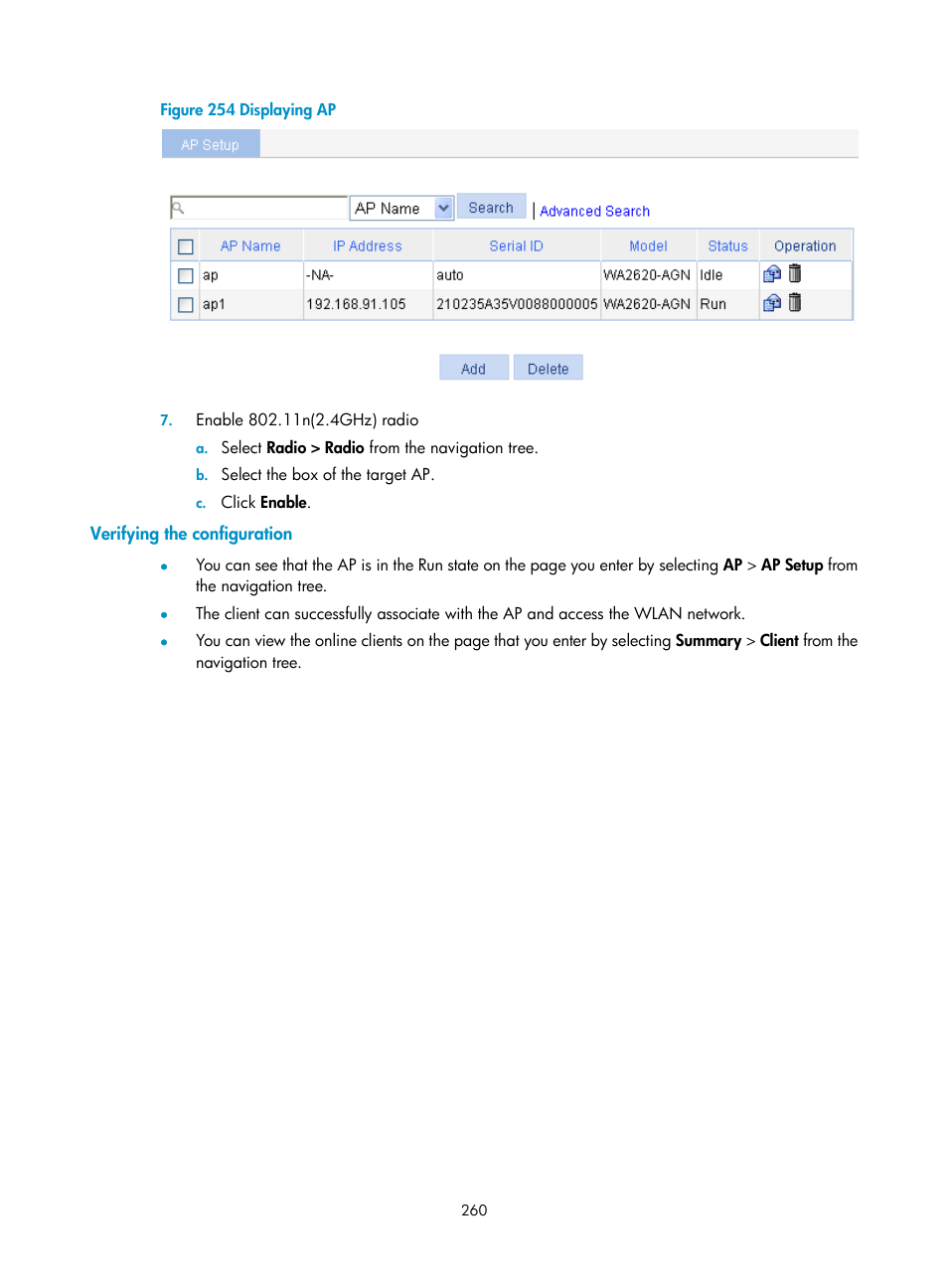 Verifying the configuration | H3C Technologies H3C WX3000E Series Wireless Switches User Manual | Page 276 / 640