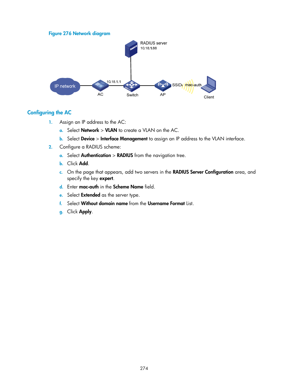 Configuring the ac | H3C Technologies H3C WX3000E Series Wireless Switches User Manual | Page 290 / 640