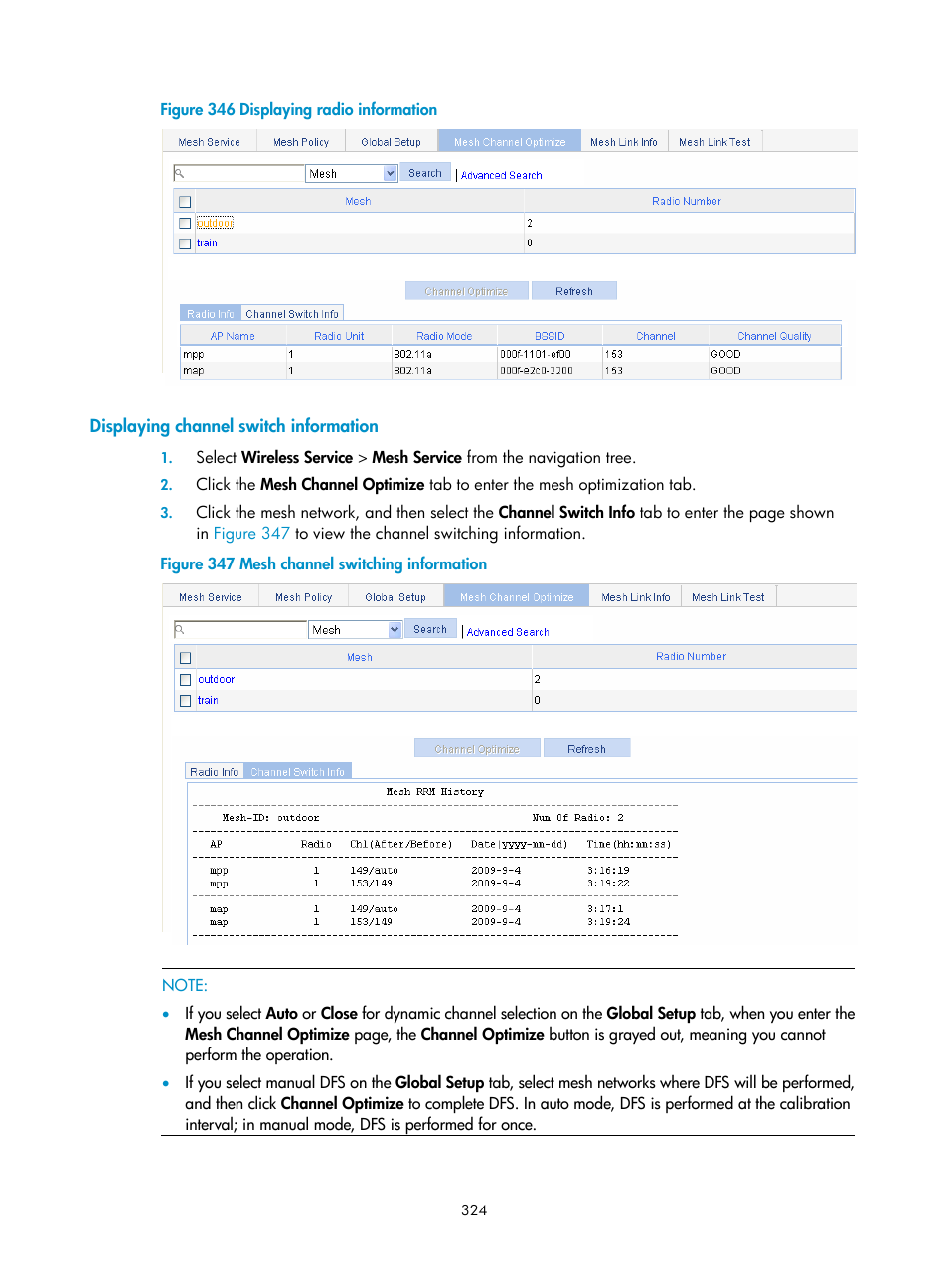 Displaying channel switch information, Figure | H3C Technologies H3C WX3000E Series Wireless Switches User Manual | Page 340 / 640