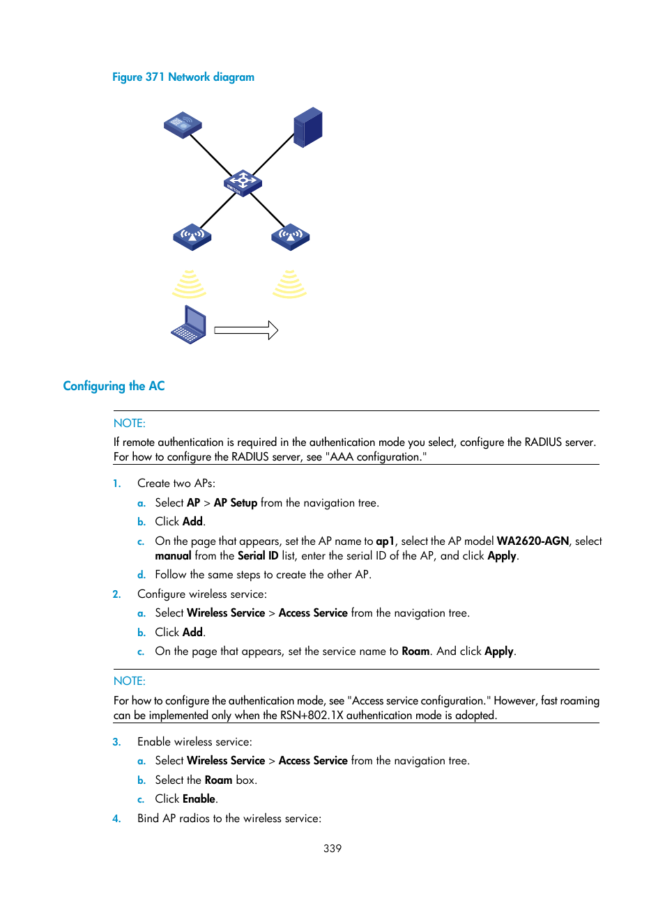 Configuring the ac | H3C Technologies H3C WX3000E Series Wireless Switches User Manual | Page 355 / 640
