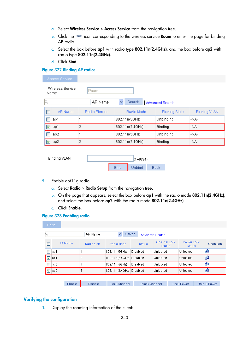 Verifying the configuration | H3C Technologies H3C WX3000E Series Wireless Switches User Manual | Page 356 / 640