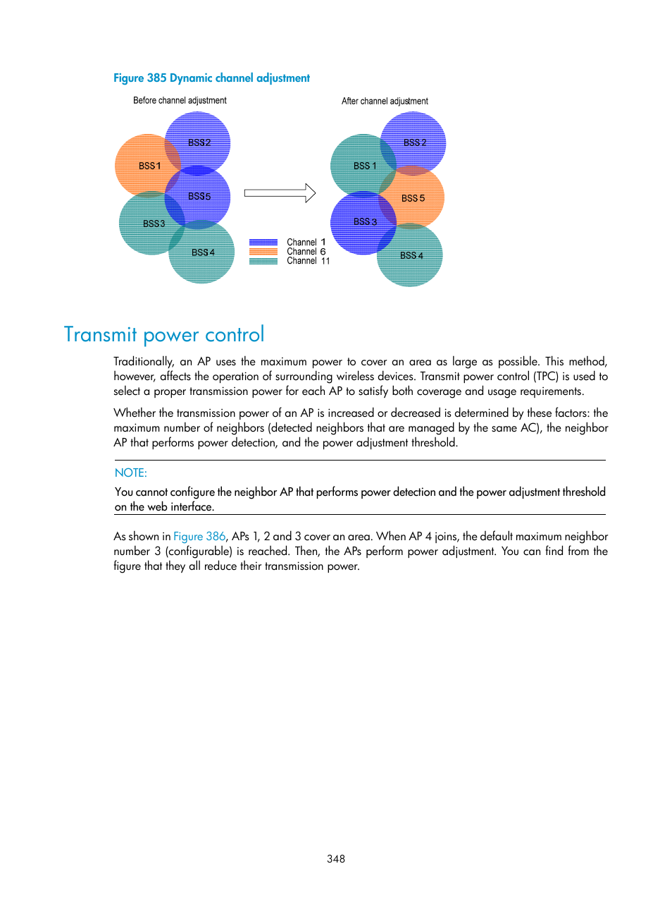 Transmit power control | H3C Technologies H3C WX3000E Series Wireless Switches User Manual | Page 364 / 640