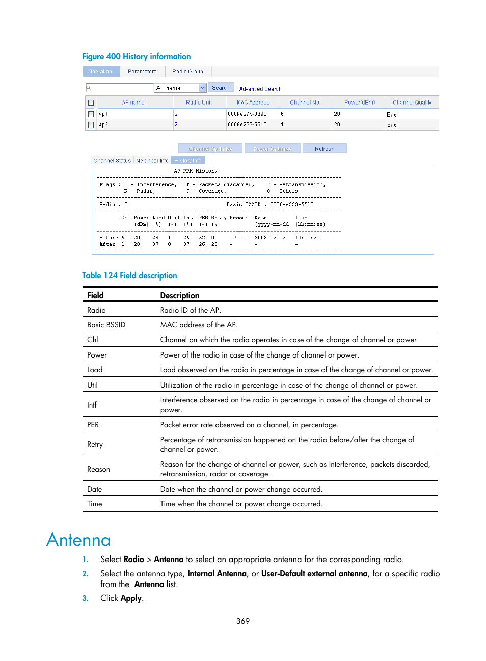 Antenna | H3C Technologies H3C WX3000E Series Wireless Switches User Manual | Page 385 / 640