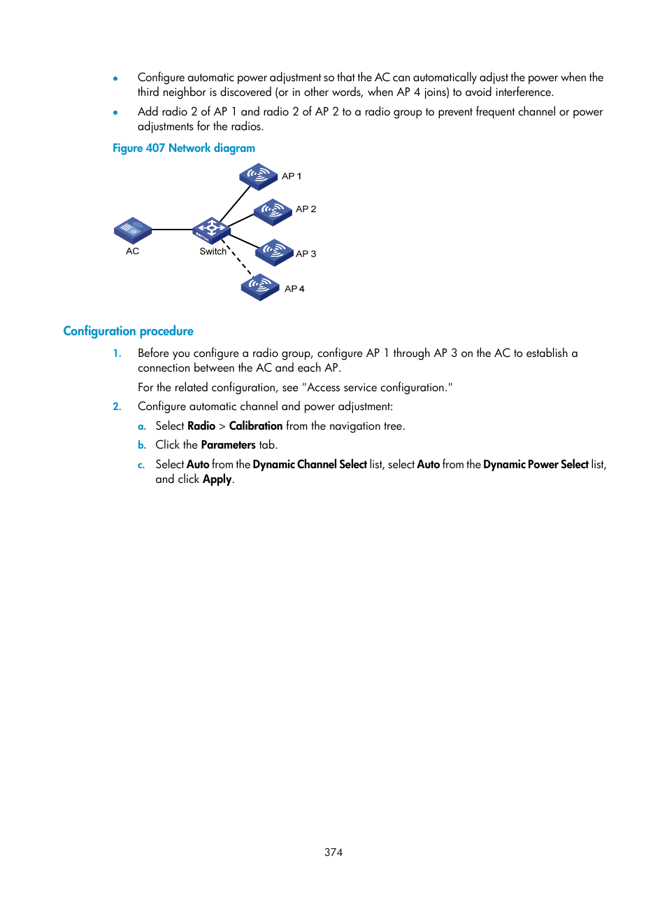 Configuration procedure | H3C Technologies H3C WX3000E Series Wireless Switches User Manual | Page 390 / 640