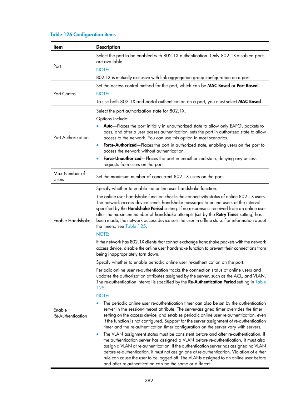 Table 126 | H3C Technologies H3C WX3000E Series Wireless Switches User Manual | Page 398 / 640