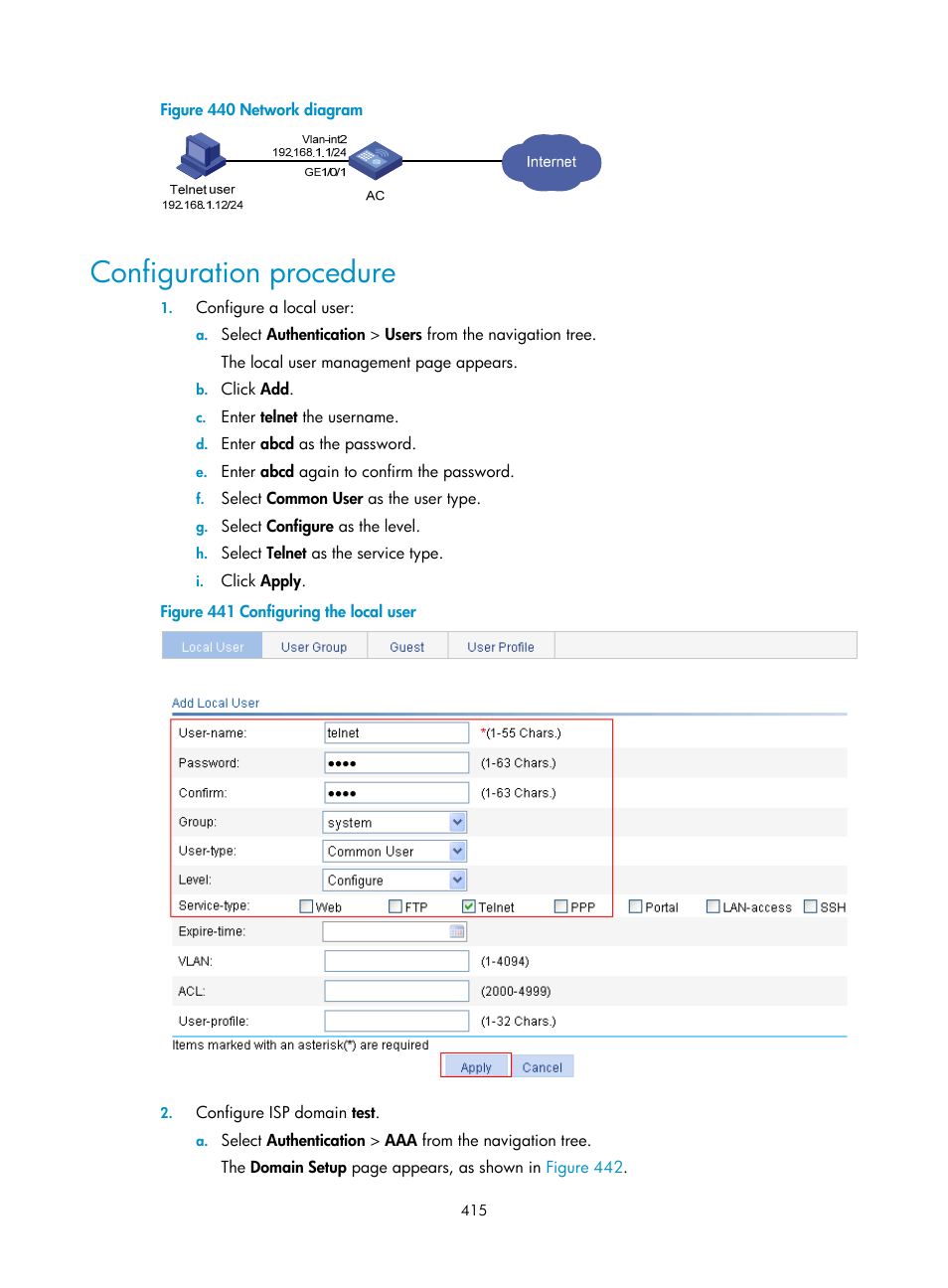 Configuration procedure | H3C Technologies H3C WX3000E Series Wireless Switches User Manual | Page 431 / 640