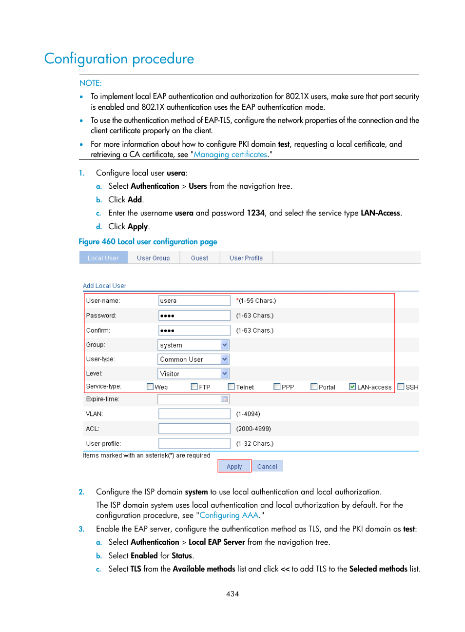 Configuration procedure | H3C Technologies H3C WX3000E Series Wireless Switches User Manual | Page 450 / 640