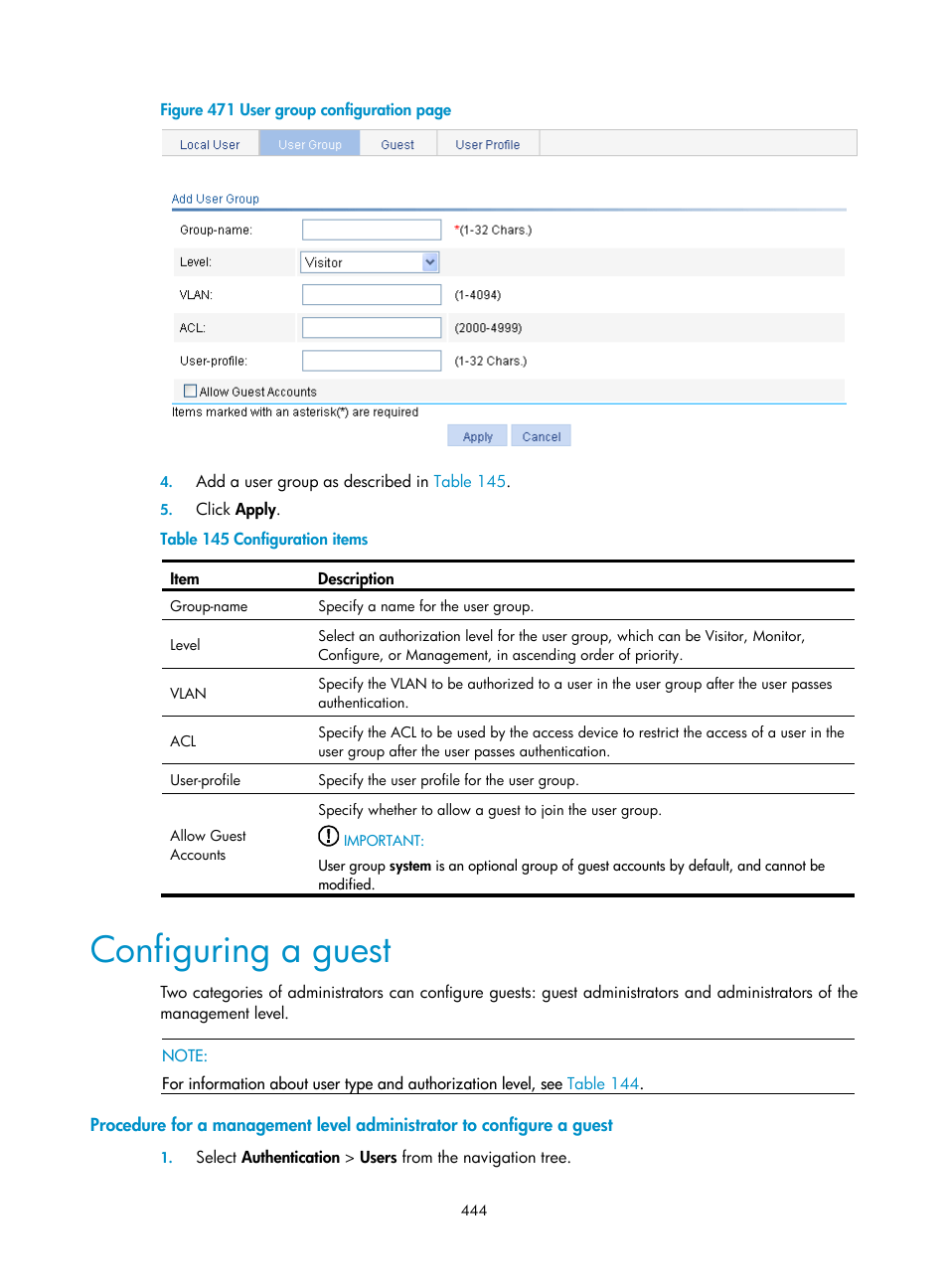 Configuring a guest | H3C Technologies H3C WX3000E Series Wireless Switches User Manual | Page 460 / 640