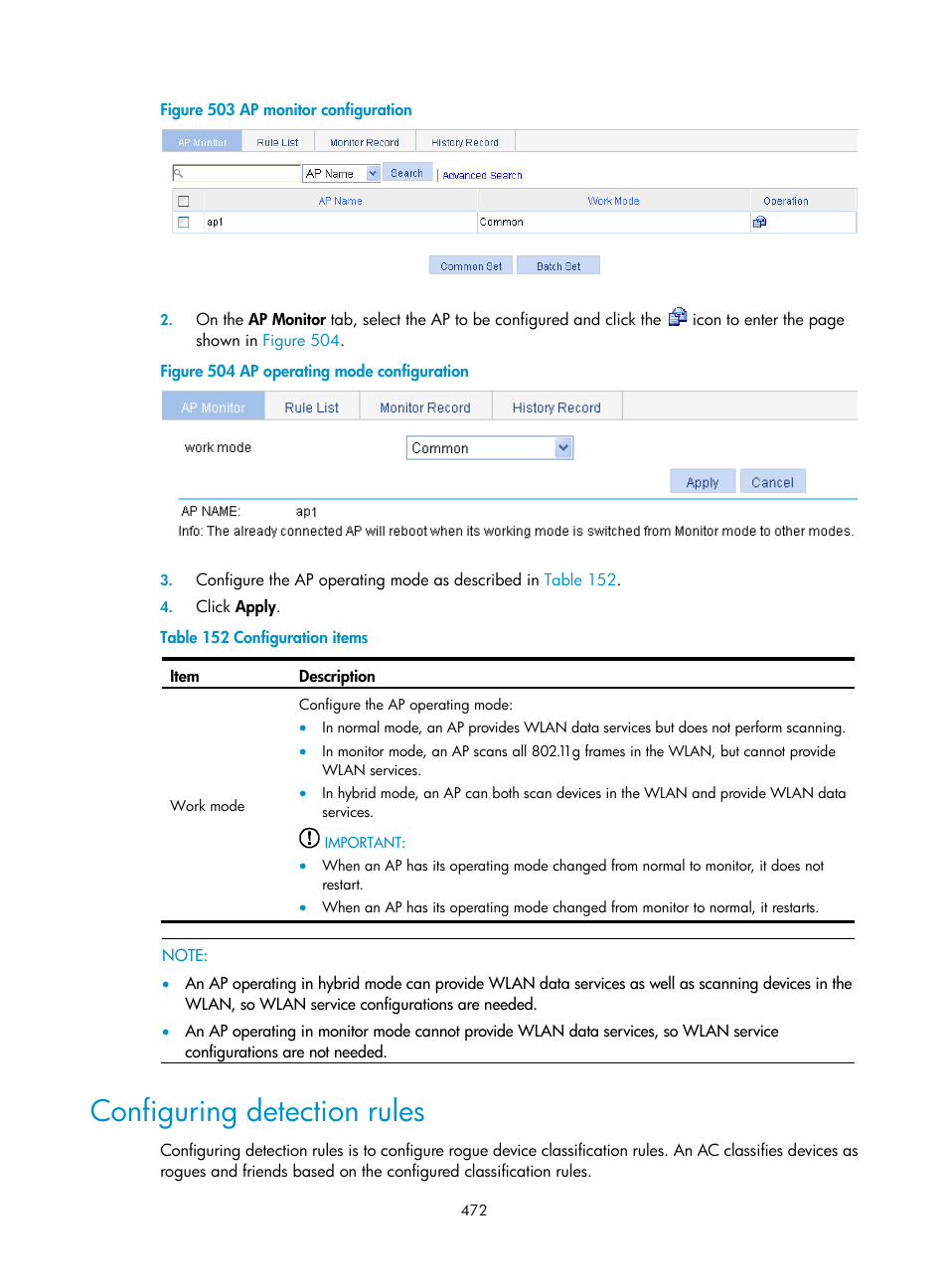 Configuring detection rules | H3C Technologies H3C WX3000E Series Wireless Switches User Manual | Page 488 / 640