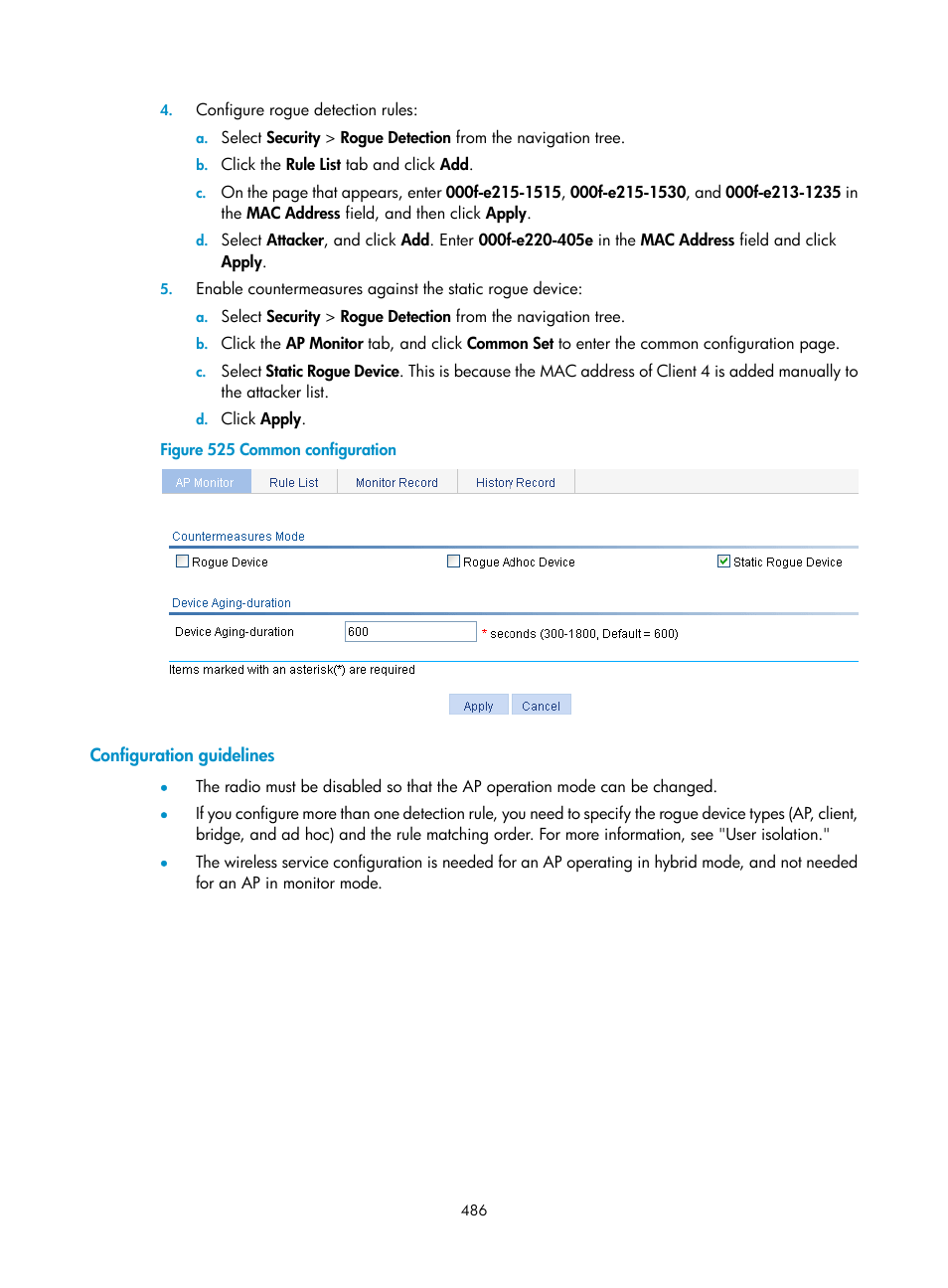 Configuration guidelines | H3C Technologies H3C WX3000E Series Wireless Switches User Manual | Page 502 / 640