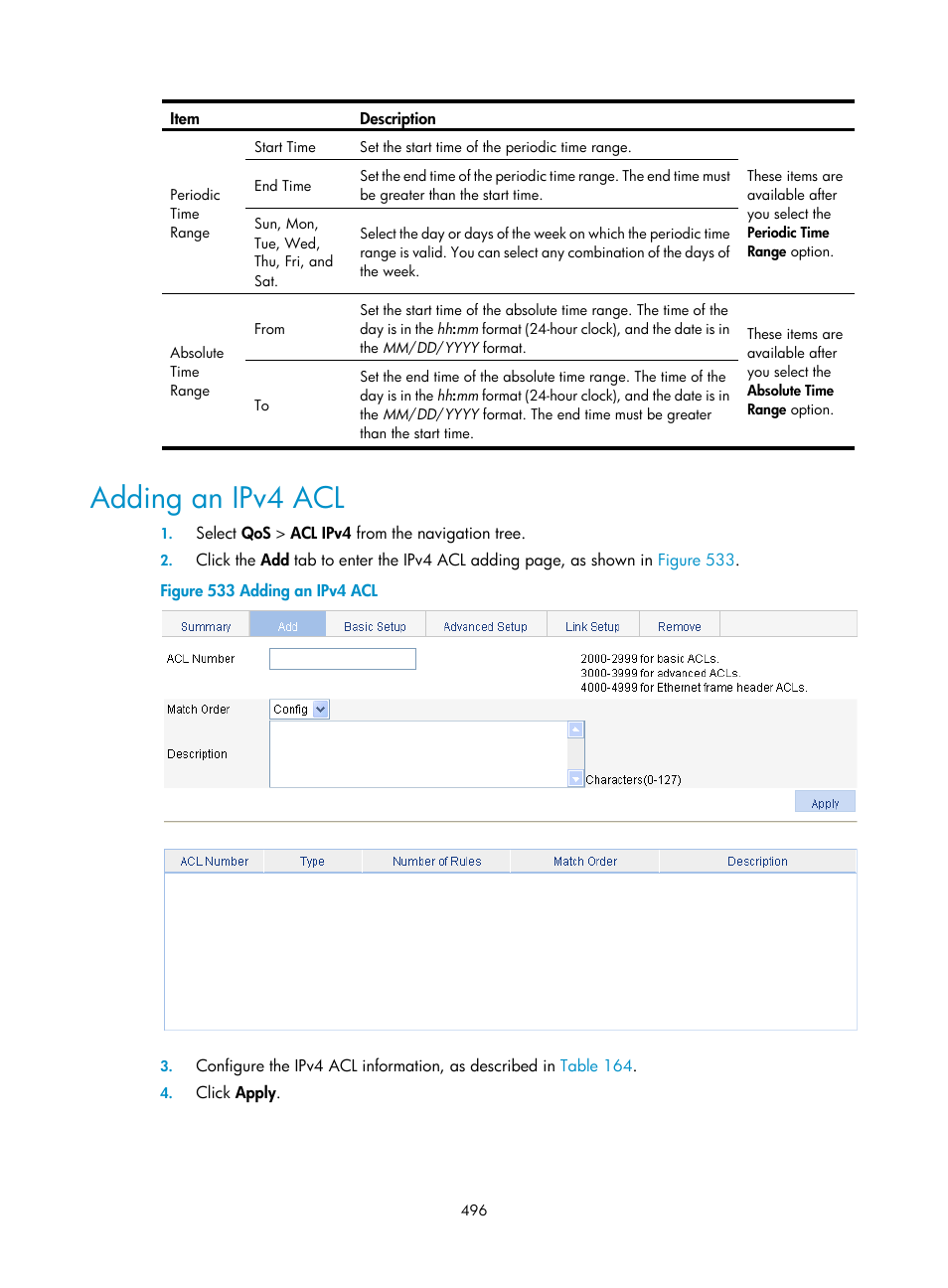 Adding an ipv4 acl | H3C Technologies H3C WX3000E Series Wireless Switches User Manual | Page 512 / 640