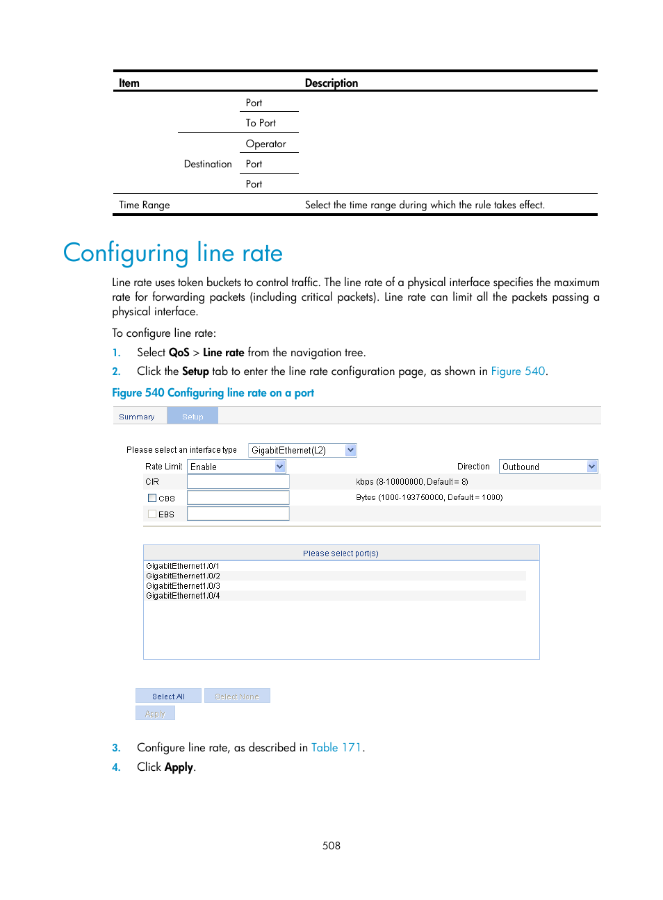 Configuring line rate | H3C Technologies H3C WX3000E Series Wireless Switches User Manual | Page 524 / 640